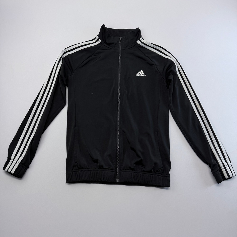 Adidas Essentials Track Jacket Black White 3 Stripe Full Zip Mens Medium